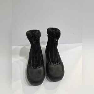 Sorel Crestwynd Boots Women Faux Fur Thinsulate Front Zip Waterproof Black Sz 8.